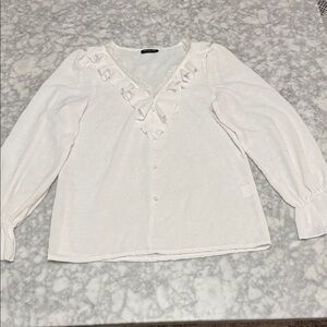 Elegant White Ruffle V-Neck Blouse